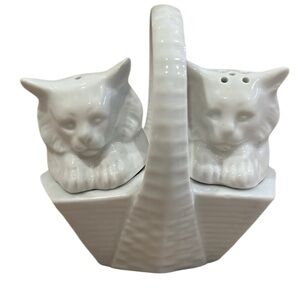 Chamart Porcelain Cat Salt & Pepper Shakers in Basket -France